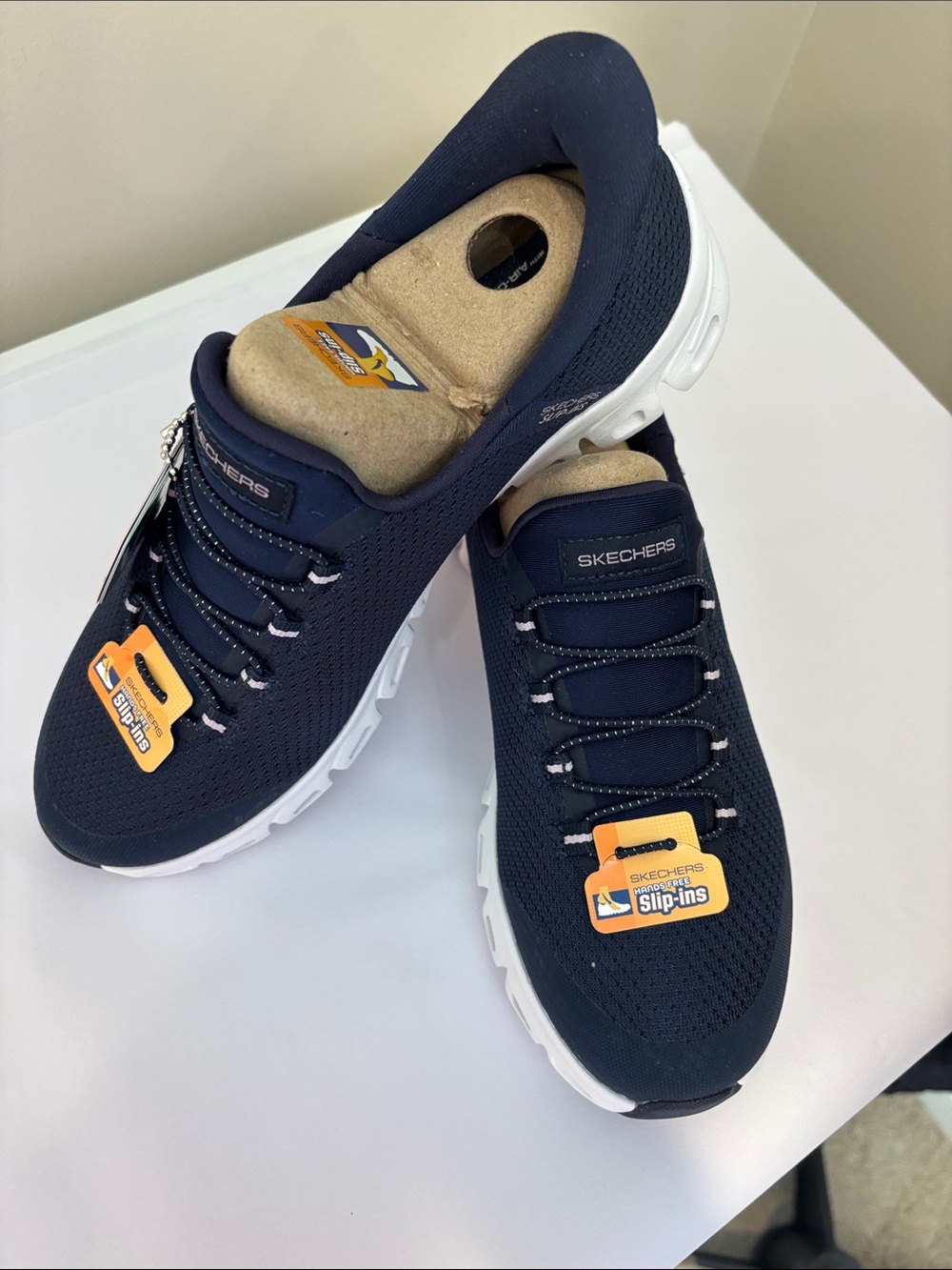 Skechers Women’s Navy Slip-On Knit Sneakers with White Sole